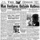 [Image: Newspaper Headline 'Man Ventures Outside Hatless']